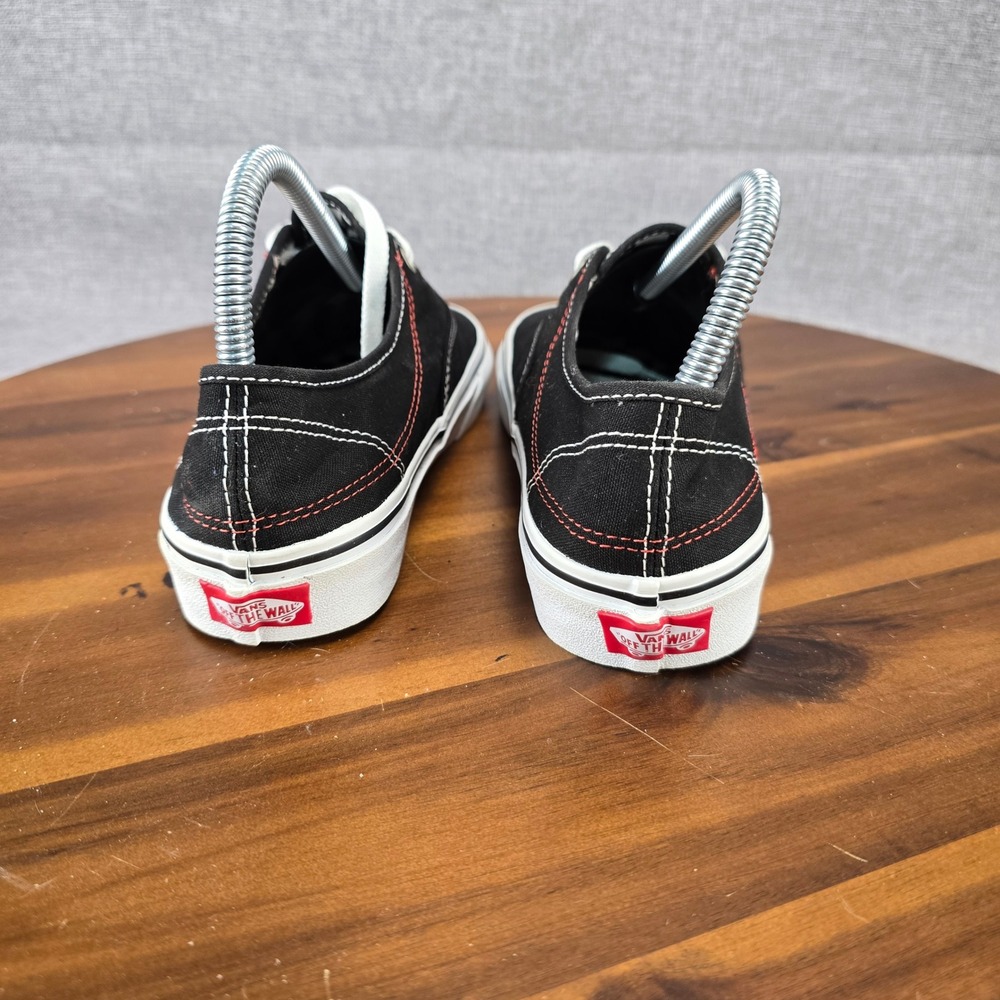 Vans‎ Authentic Black Canvas Low Top Sneakers Red Contrast Stitch Mens 5.5 / W 7 - Picture 12 of 15